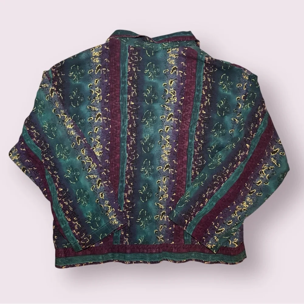 Vintage 80s 90s Grunge Silk Bomber Jacket with a Boho Abstract Print - Picture 5 of 10